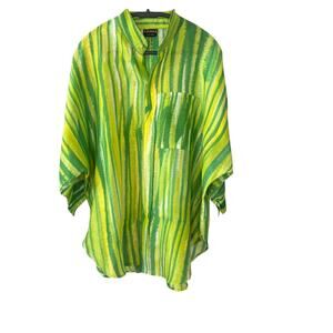 Dilemma New York Art to Wear Green Boxy Tunic Top OS Organic Cotton Hand Woven